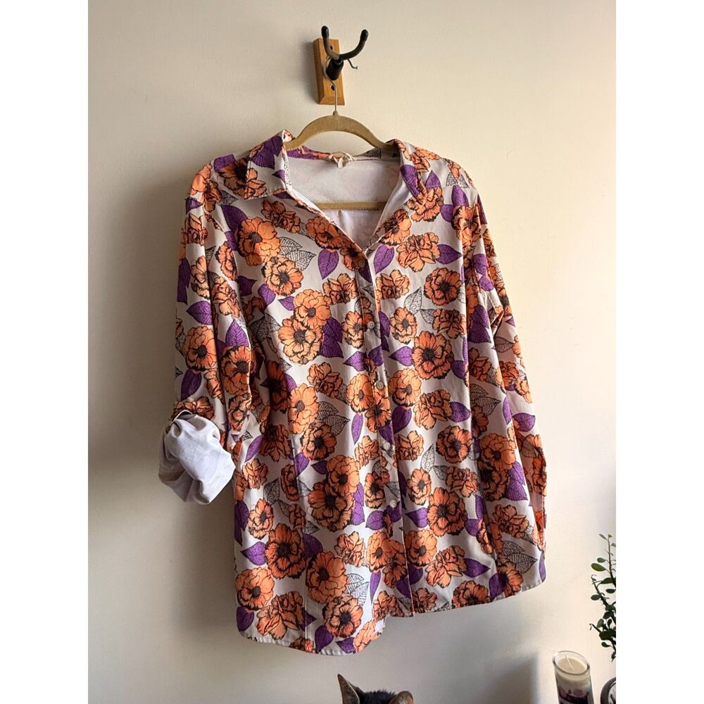 Duluth Trading Co Gardening Shirt SPF 50 Floral ORANGE & PURPLE /  Women's XL
